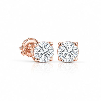 2.02 CTW Round Diamond Stud Earrings rose gold 