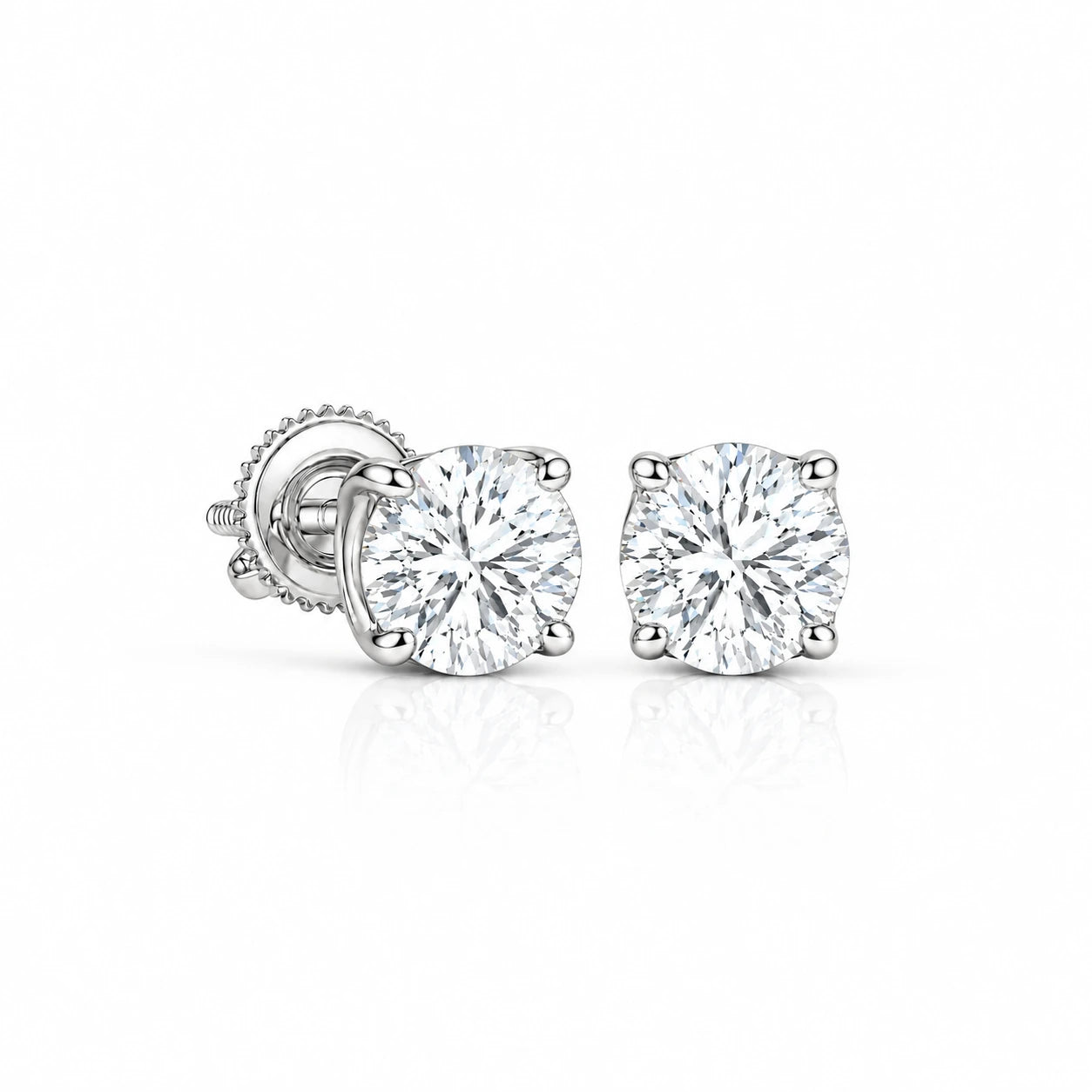 2.02 CTW Round Diamond Stud Earrings white gold 