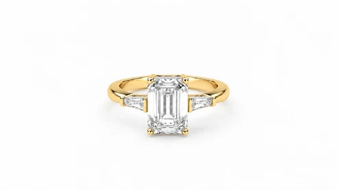 2.20 CTW Emerald Cut Diamond Engagement Ring - Yellow Gold - Front View