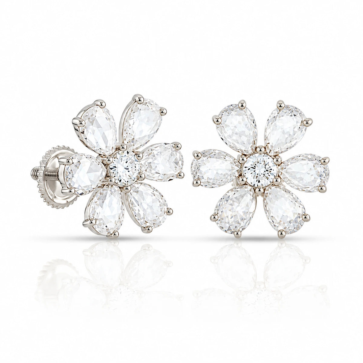 2.35 CTW Diamond Flower Stud Earrings white gold back view