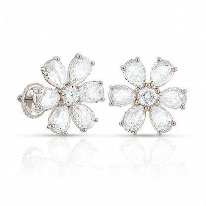 2.35 CTW Diamond Flower Stud Earrings white gold back view