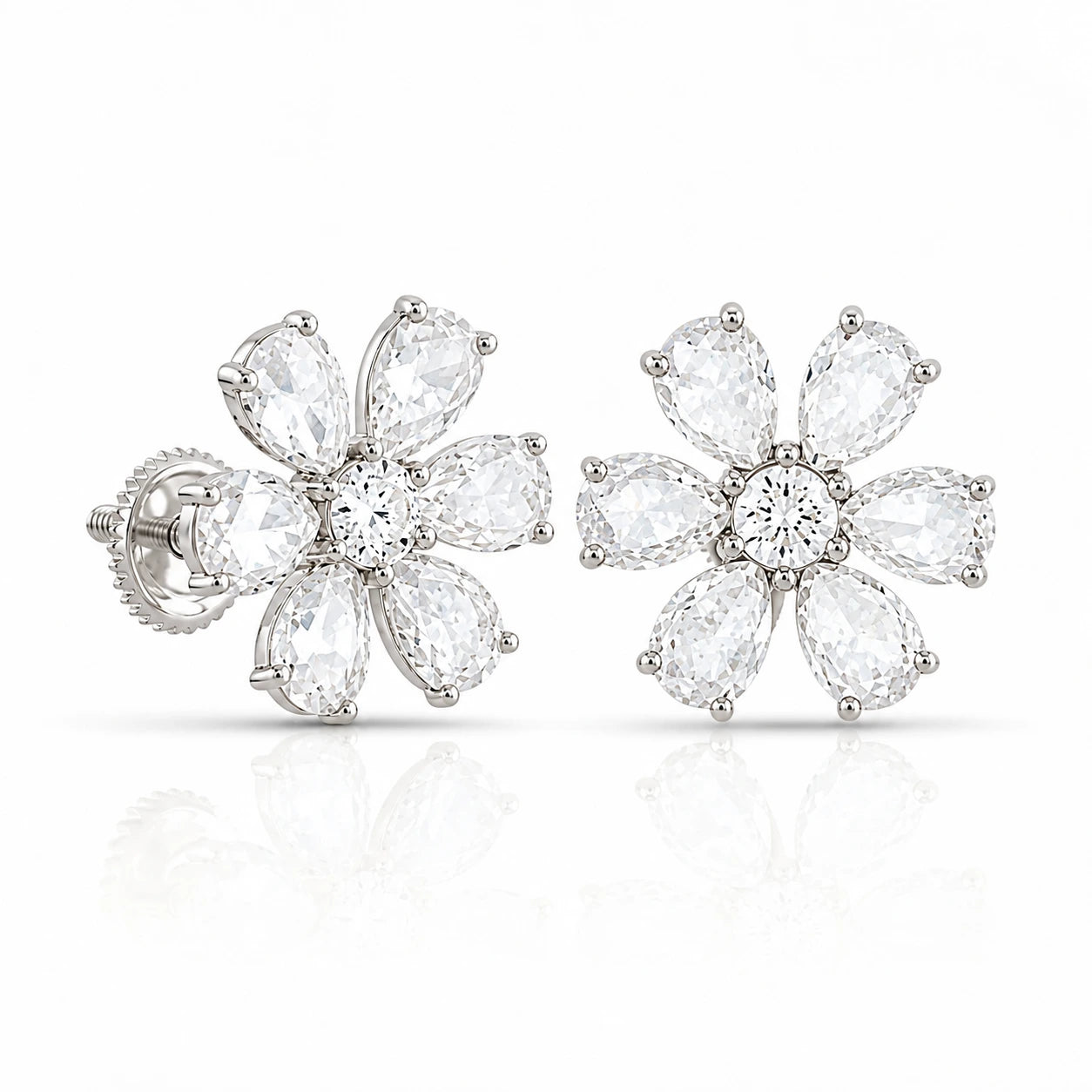 2.35 CTW Diamond Flower Stud Earrings white gold front view