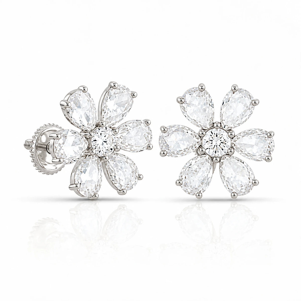 2.35 CTW Diamond Flower Stud Earrings white gold front view