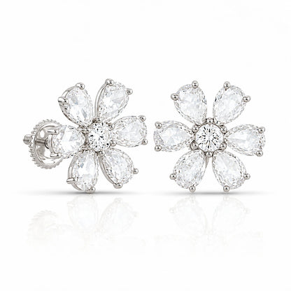 2.35 CTW Diamond Flower Stud Earrings white gold front view