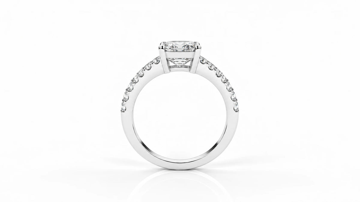 2.44 CTW Emerald Cut Diamond Pavé Engagement Ring - White Gold Side