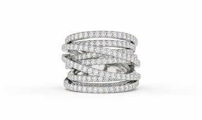 2.45-ctw-multi-row-diamond-crossover-statement-ring-white-gold-front-view