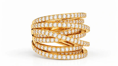2.45-ctw-multi-row-diamond-crossover-statement-ring-yellow-gold-angled-view
