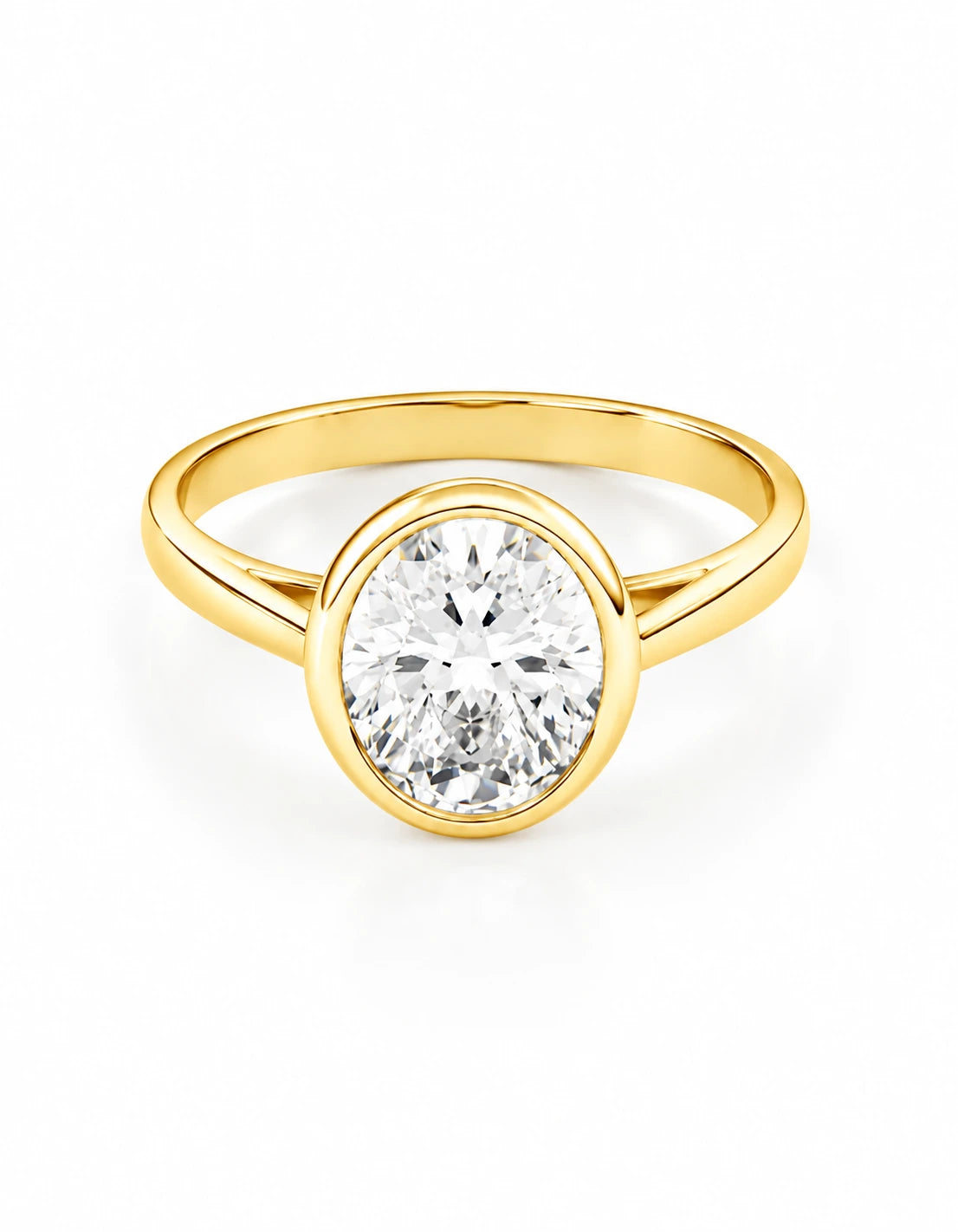 2.5 CTW Oval Cut Diamond Halo Engagement Ring - Yellow Gold - Front View