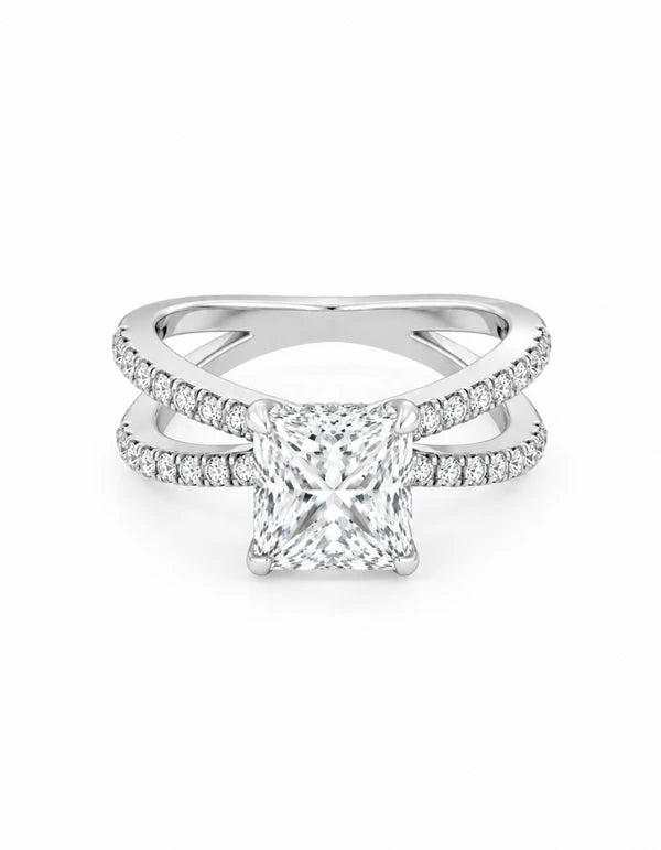 2.98 CTW Princess Cut Diamond Bridal Set Engagement Ring - Main View