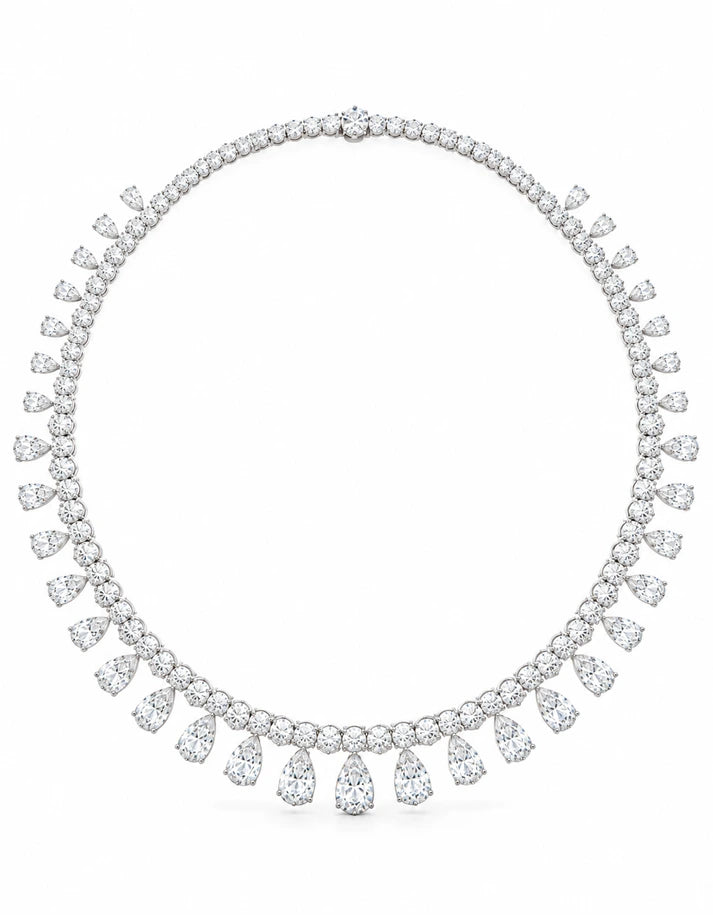 21.56 CTW Pear Cut Diamond Drop Tennis Necklace main view
