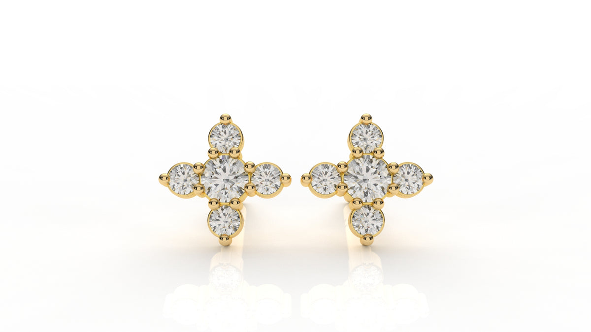 Classic Diamond Cluster Cross Stud Earrings
