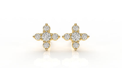 Classic Diamond Cluster Cross Stud Earrings