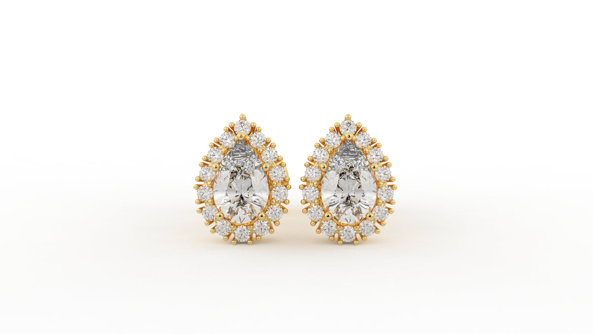 1.42 CTW Pear-Shaped Diamond Halo Stud Earrings