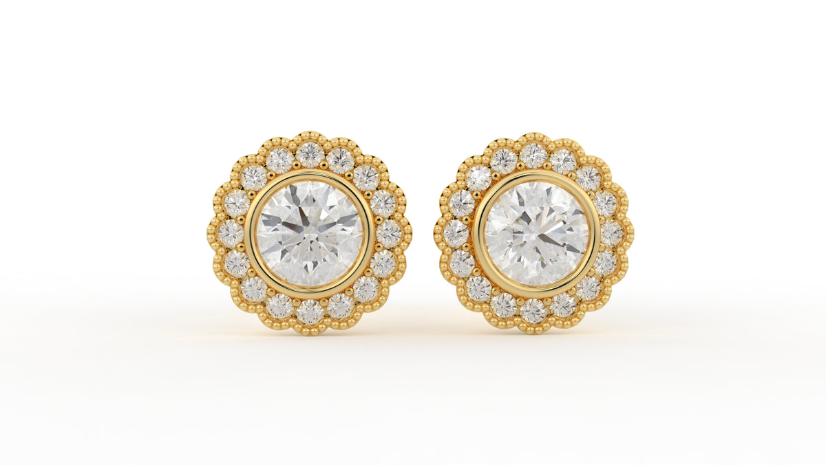1.32 CTW Round Diamond Double Halo Stud Earrings