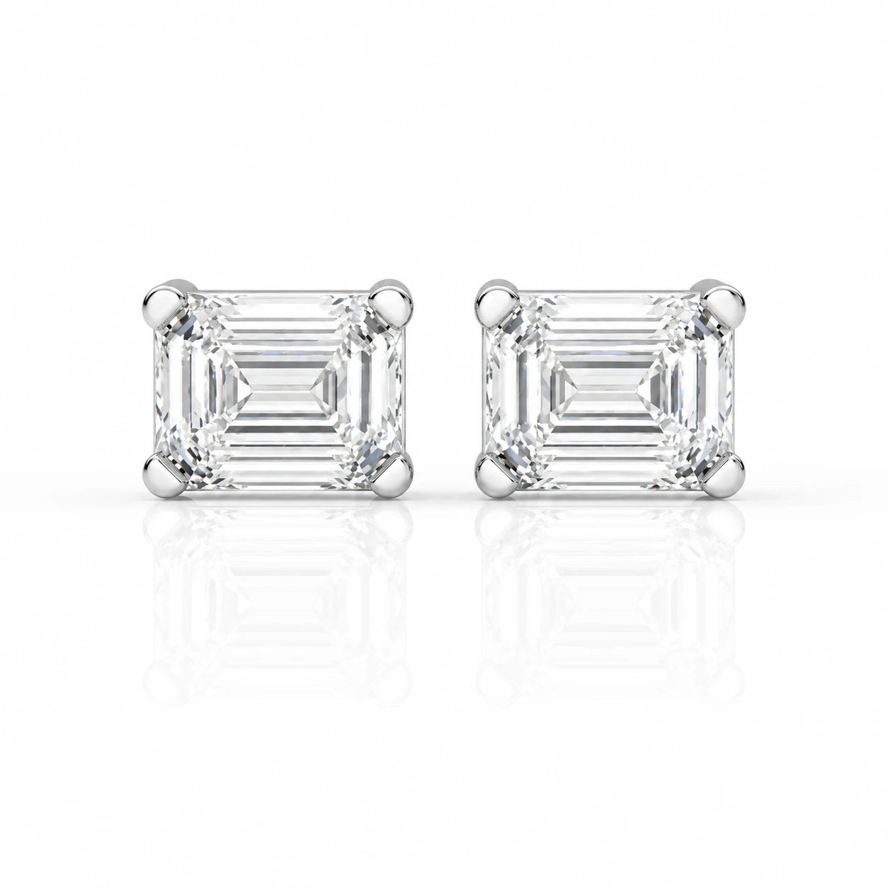 2 CTW Emerald-Cut Diamond Stud Earrings - White Gold - Front View