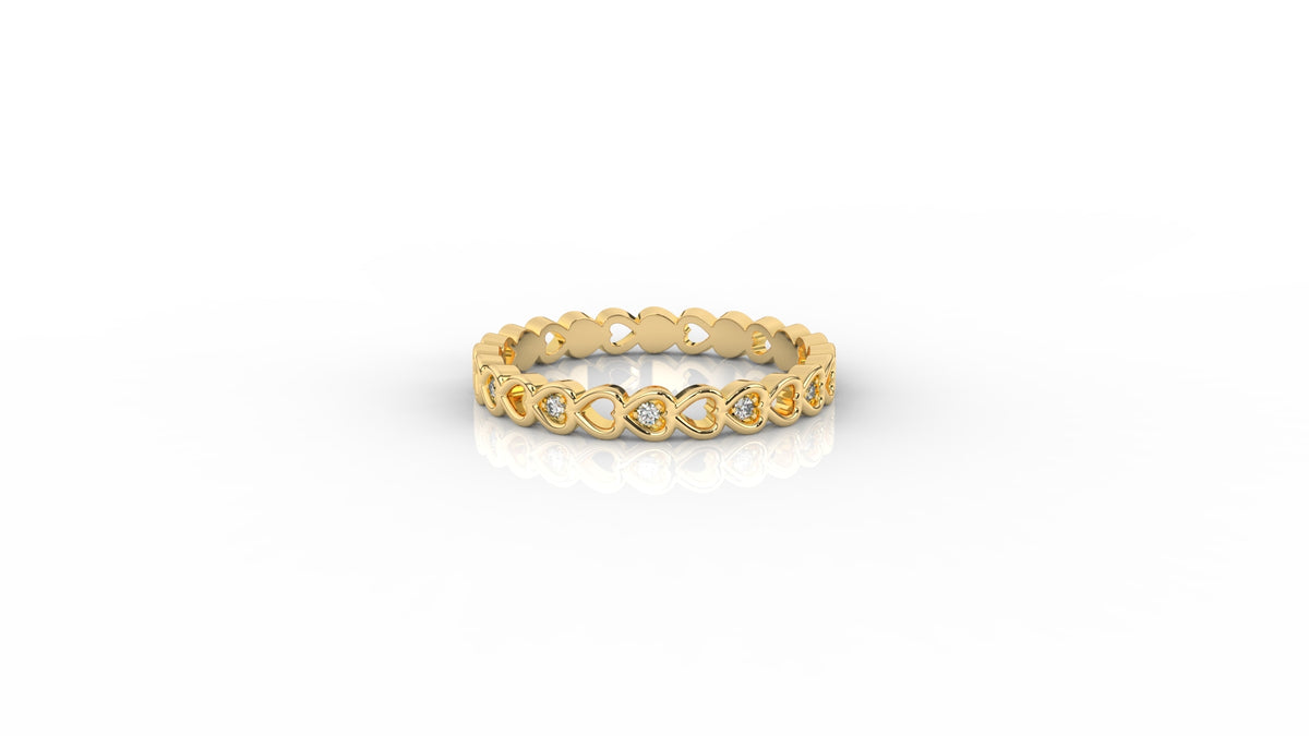Gold ring with little hearts design with small diamonds GLAM NYC