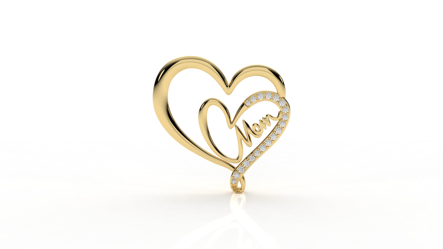 Double Heart “Mom” Pendant – Diamond Accent | Sterling Silver
