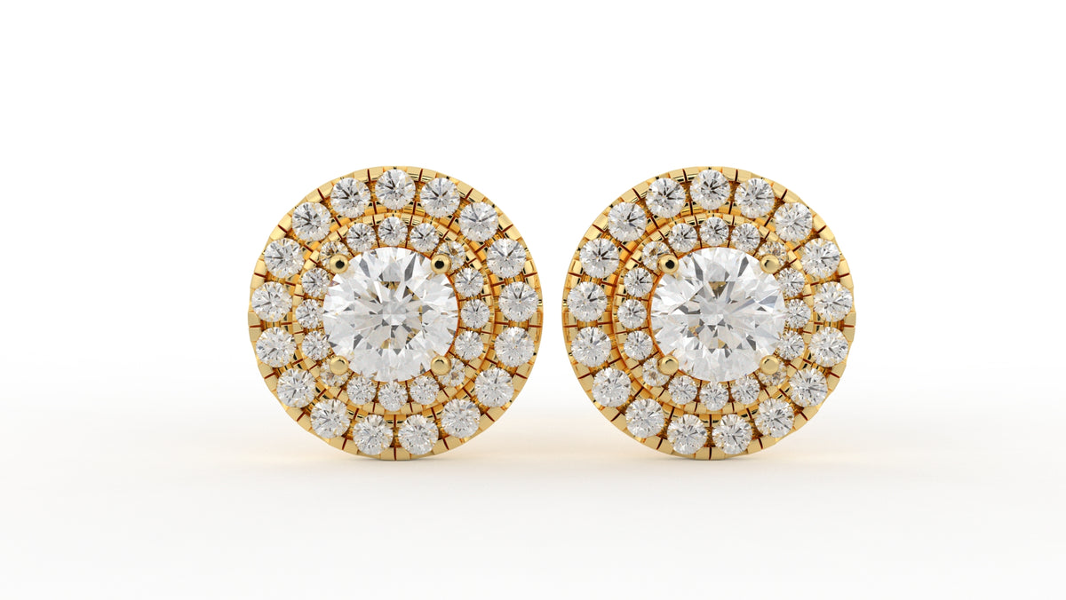 1.32 CTW Round Diamond Triple Halo Stud Earrings