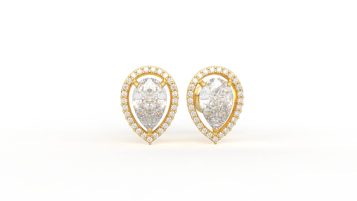 2.06 CTW Pear Cut Diamond Halo Stud Earrings