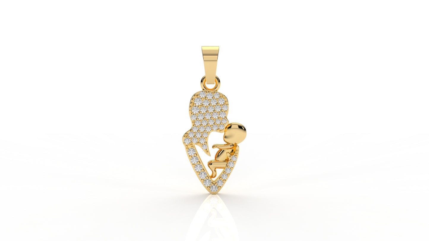 Iced Mother & Child Heart Pendant – 0.26 CT Diamond Accent | Sterling Silver