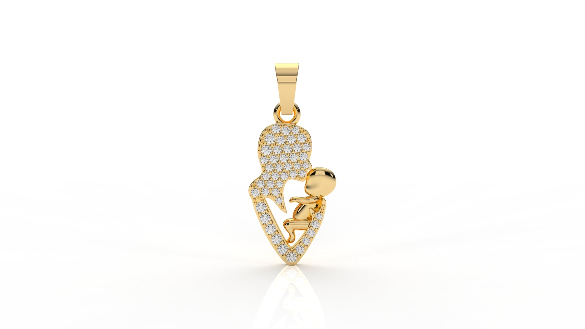Iced Mother & Child Heart Pendant – 0.26 CT Diamond Accent | Sterling Silver