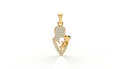Iced Mother & Child Heart Pendant – 0.26 CT Diamond Accent | Sterling Silver