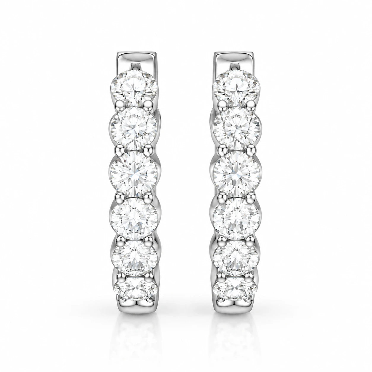 1.26 CTW Lab-Grown Diamond Hoop Earrings - White Gold - Front View