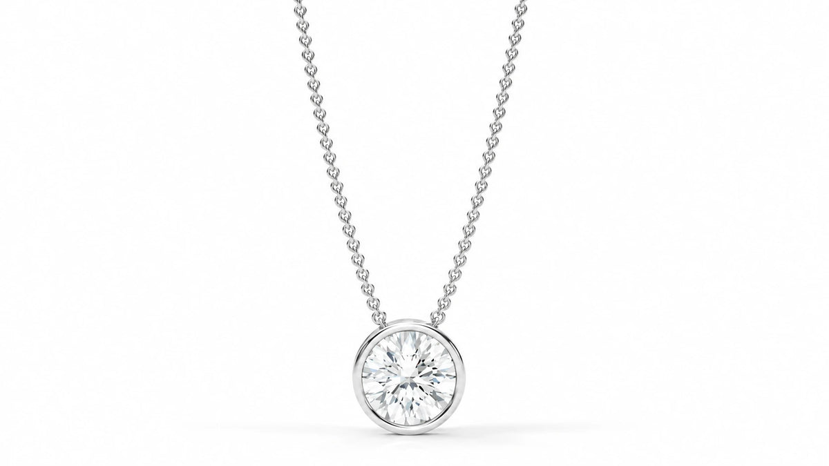 3.00 CTW Round Diamond Halo Pendant Necklace – White Gold – Full Necklace