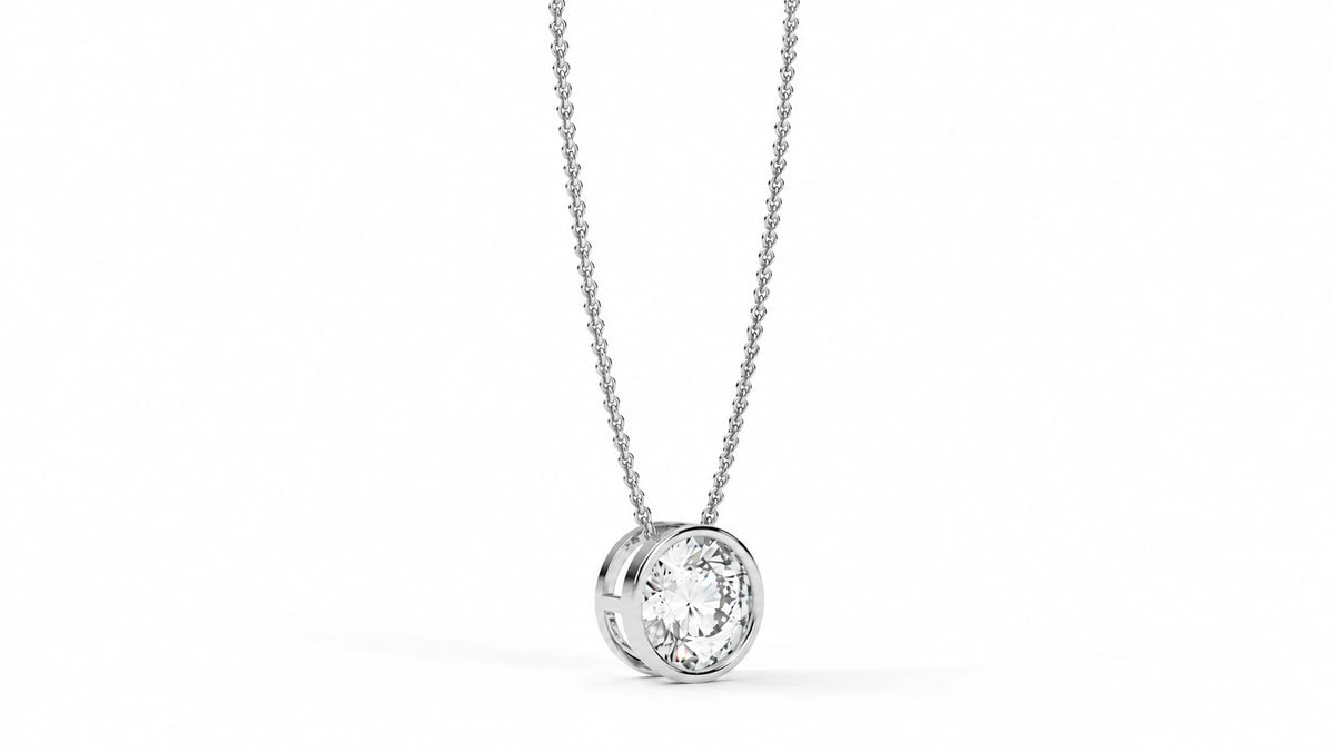 3.00 CTW Round Diamond Halo Pendant Necklace –White Gold – Half Necklace
