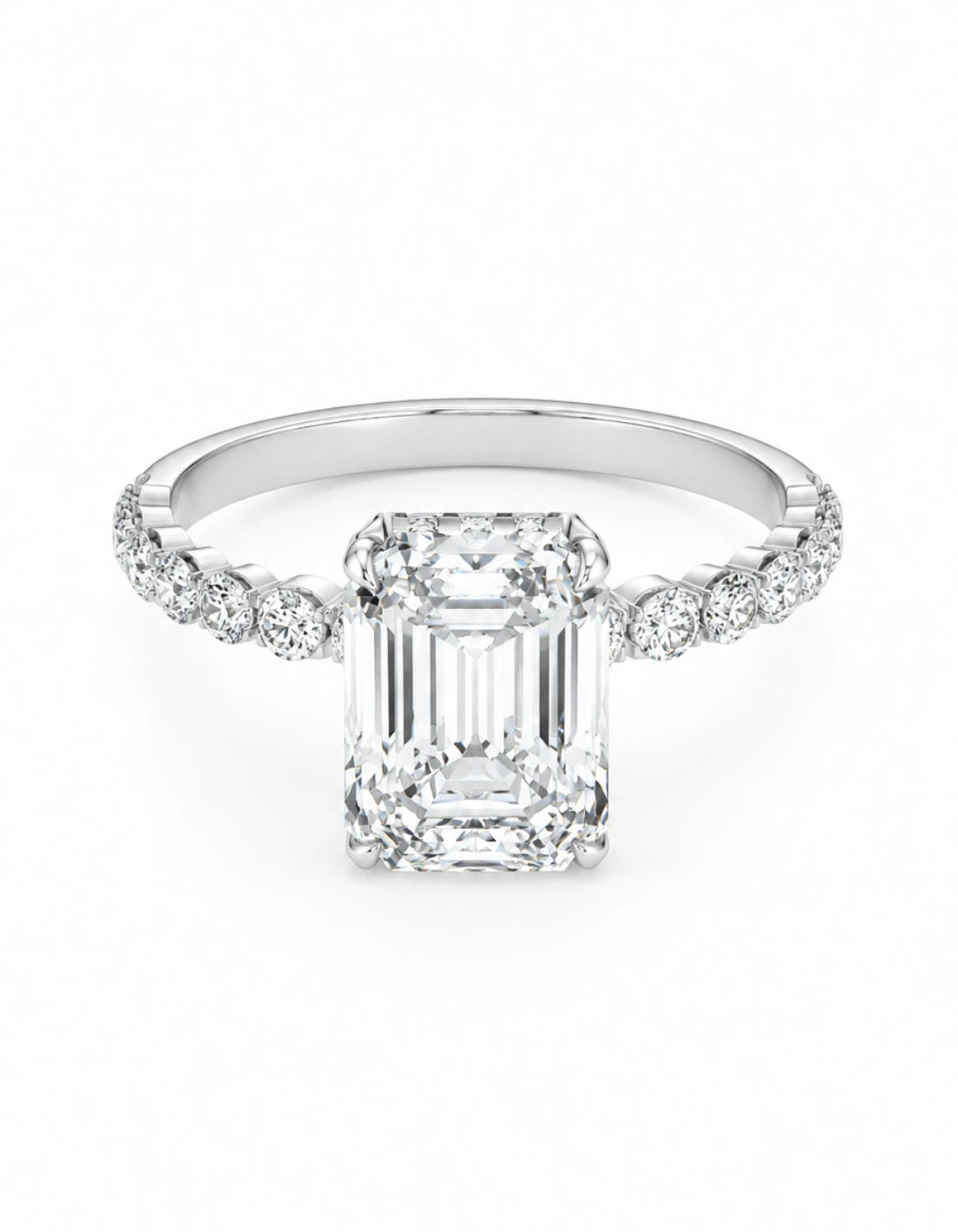 3.04 CTW Emerald Cut Diamond Pavé Engagement Ring - Main