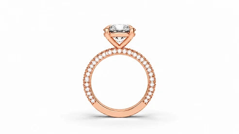 3.76 CTW Oval Diamond Pavé Engagement Ring - Rose Gold - Angled View