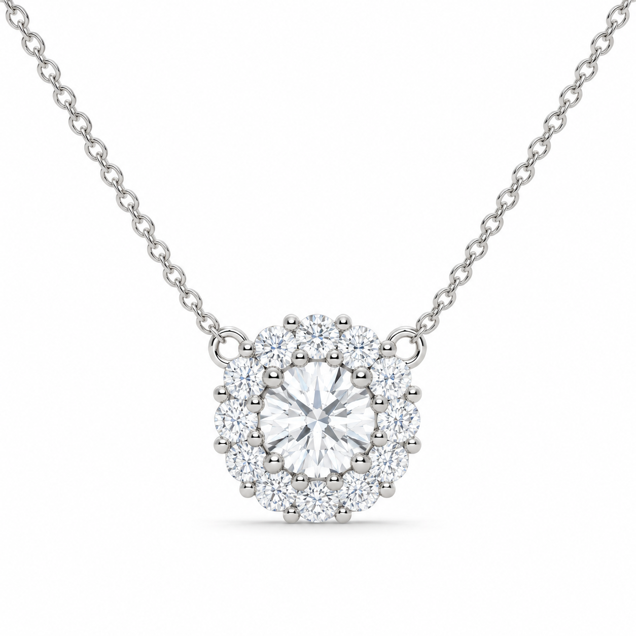 0.30 CT Diamond Halo Cluster Pendant Necklace