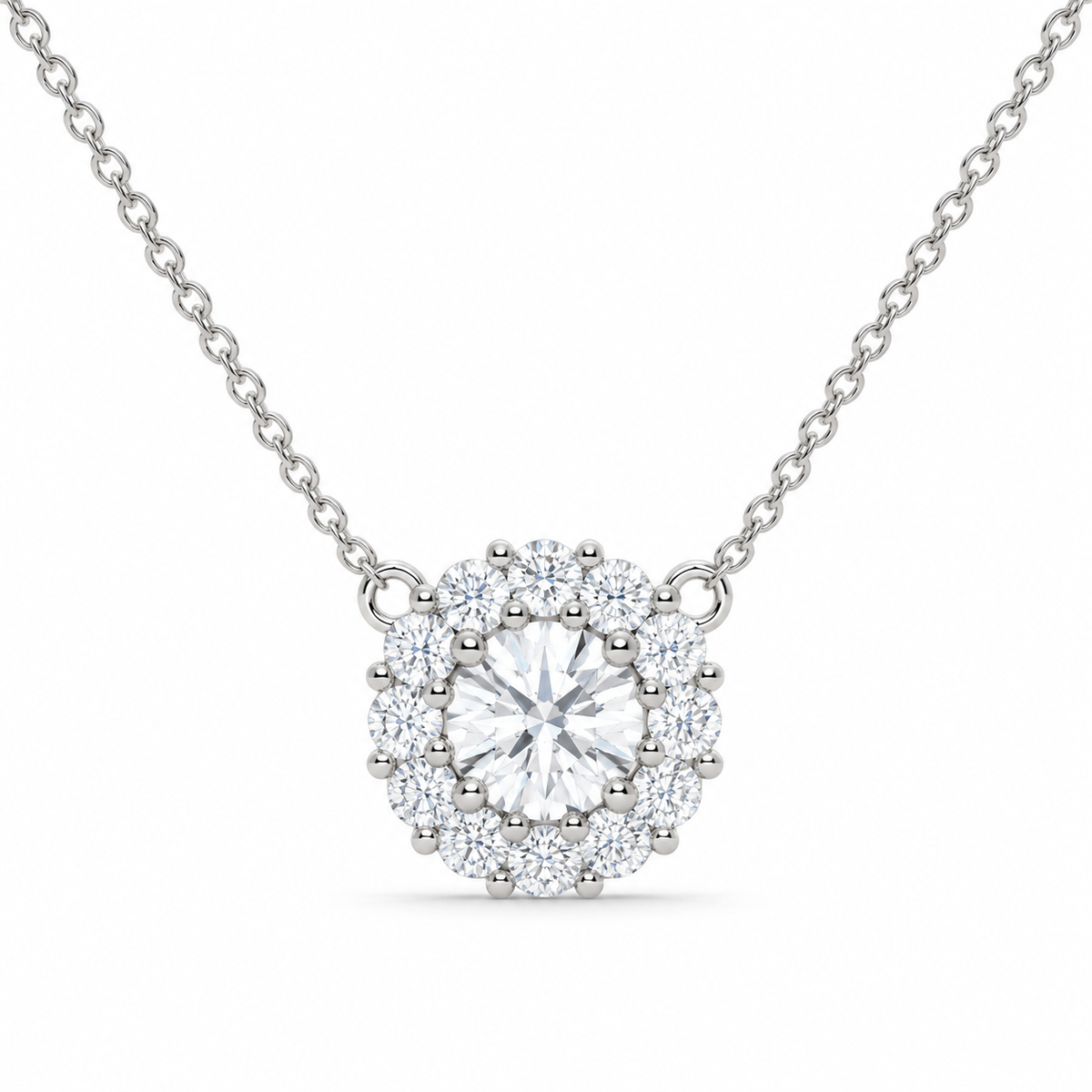 0.30 CT Diamond Halo Cluster Pendant Necklace