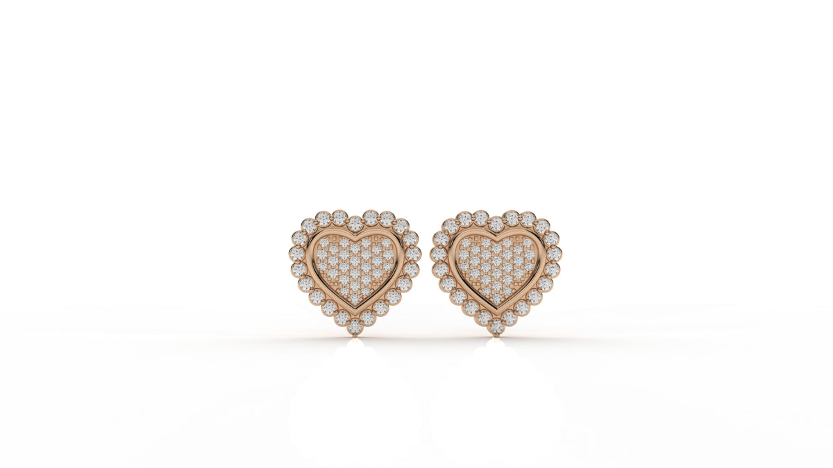 Heart shaped rose gold earrings with diamonds GLAM NYC 