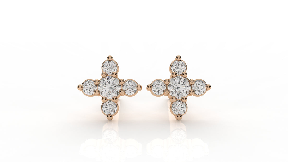 Classic Diamond Cluster Cross Stud Earrings