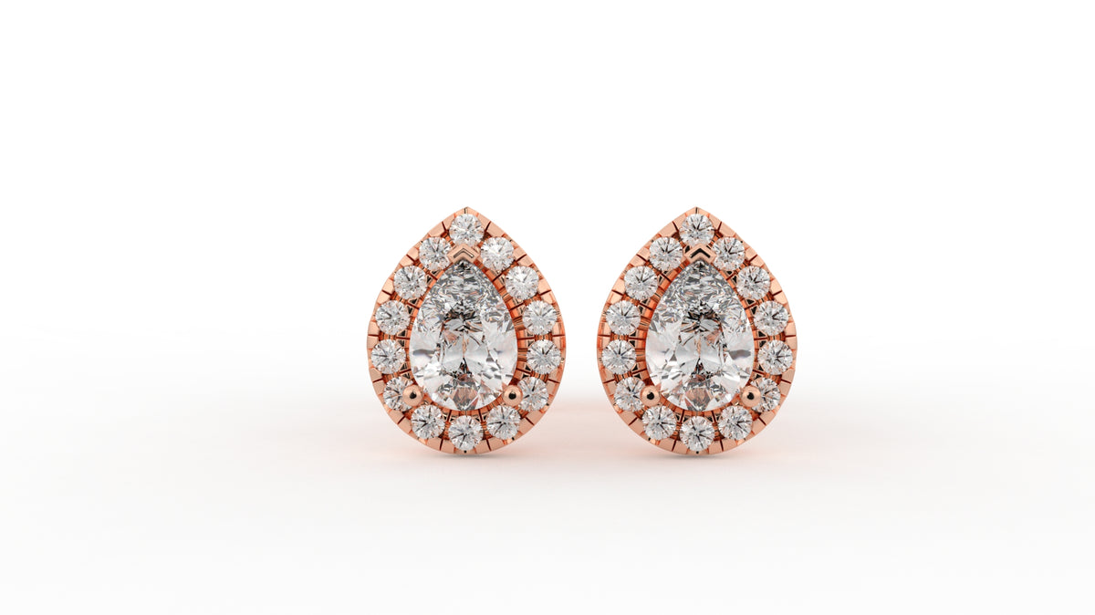 0.70 CTW Pear Halo Diamond Stud Earrings