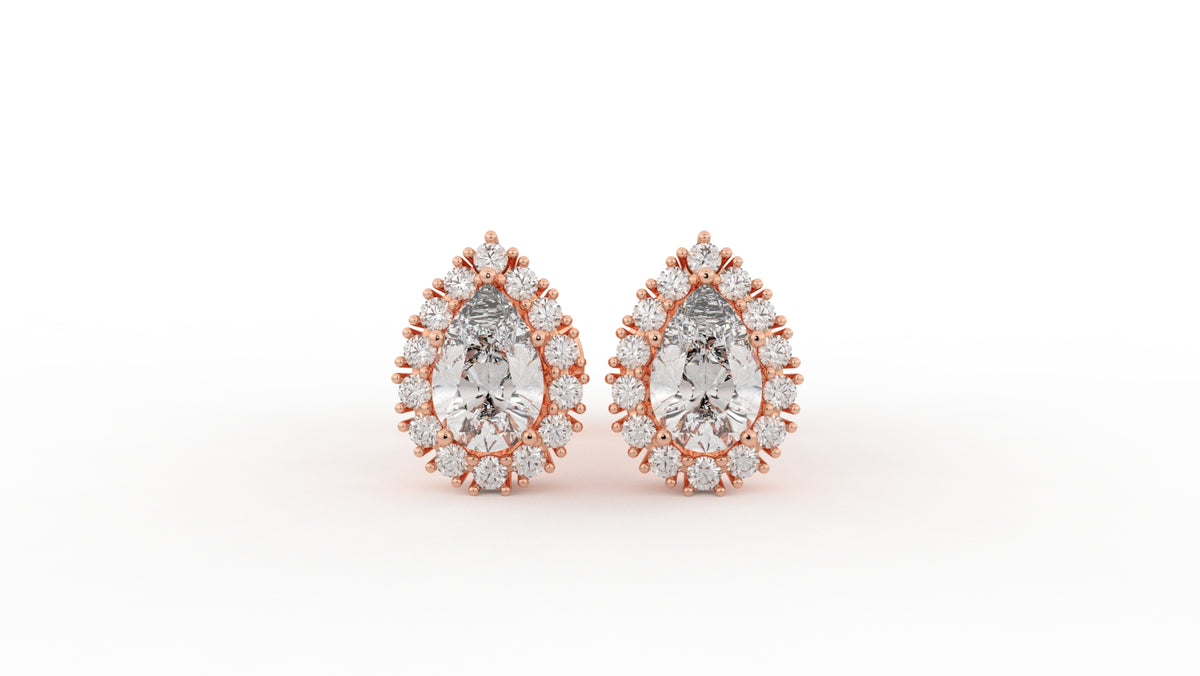 1.42 CTW Pear-Shaped Diamond Halo Stud Earrings