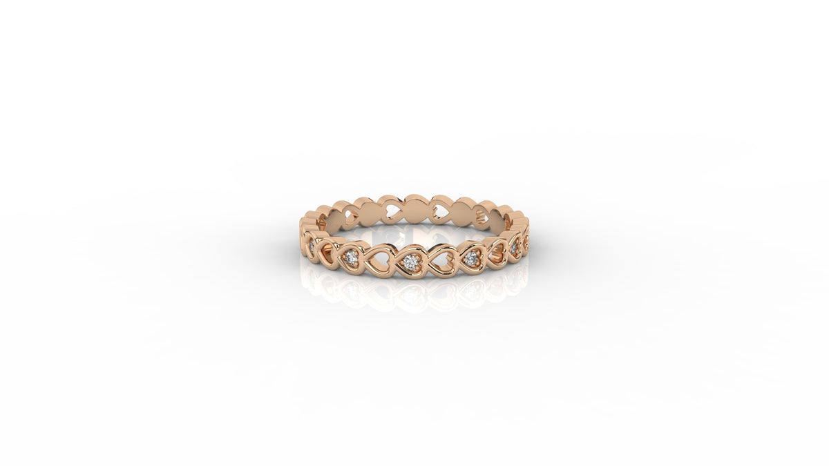 Rose gold ring with little hearts design with small diamonds GLAM NYC