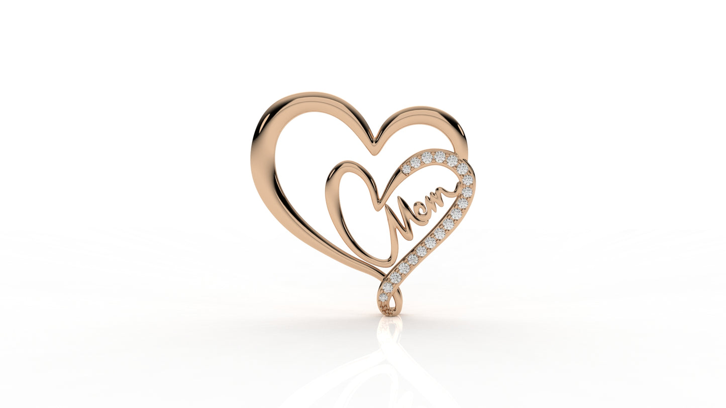 Double Heart “Mom” Pendant – Diamond Accent | Sterling Silver