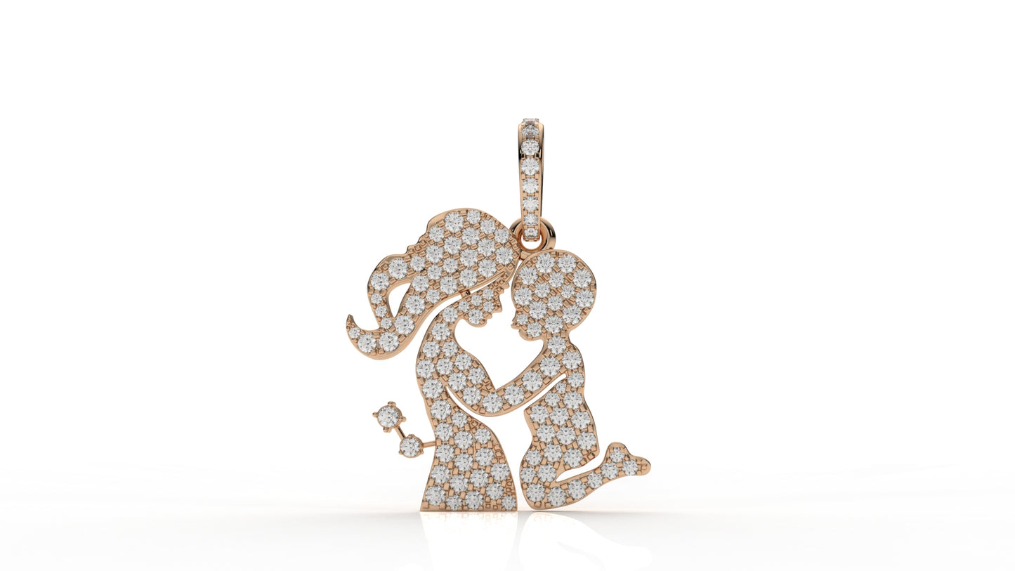 Eternal Love Silhouette Pendant – Diamond mom and daughter Charm