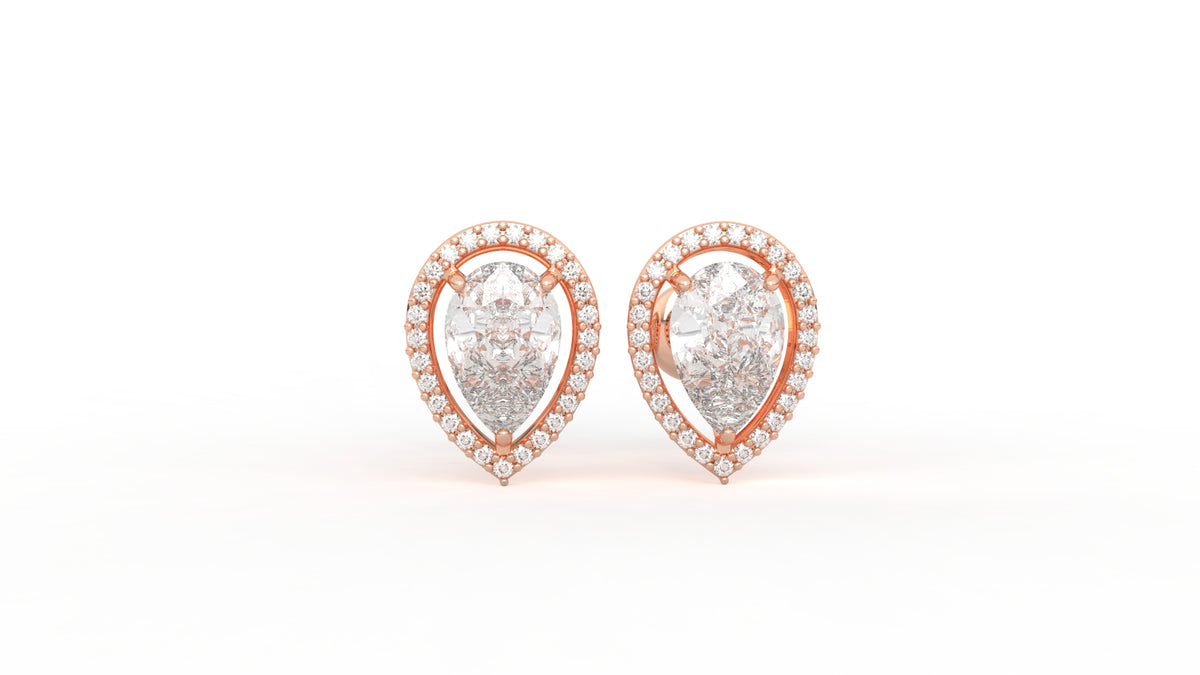 2.06 CTW Pear Cut Diamond Halo Stud Earrings