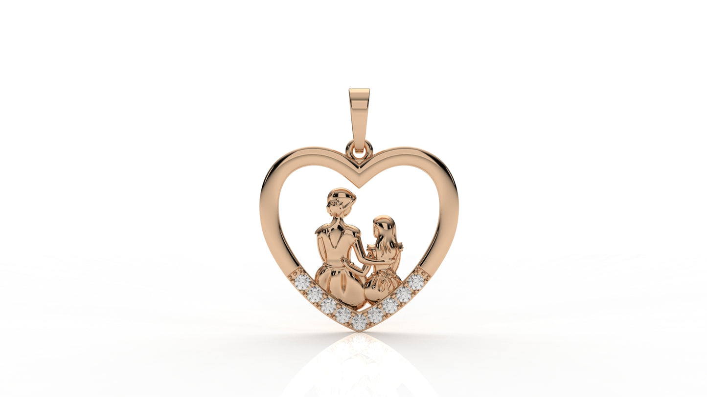 Diamond Mother & Child Heart Pendant – 0.26 CT | Sterling Silver