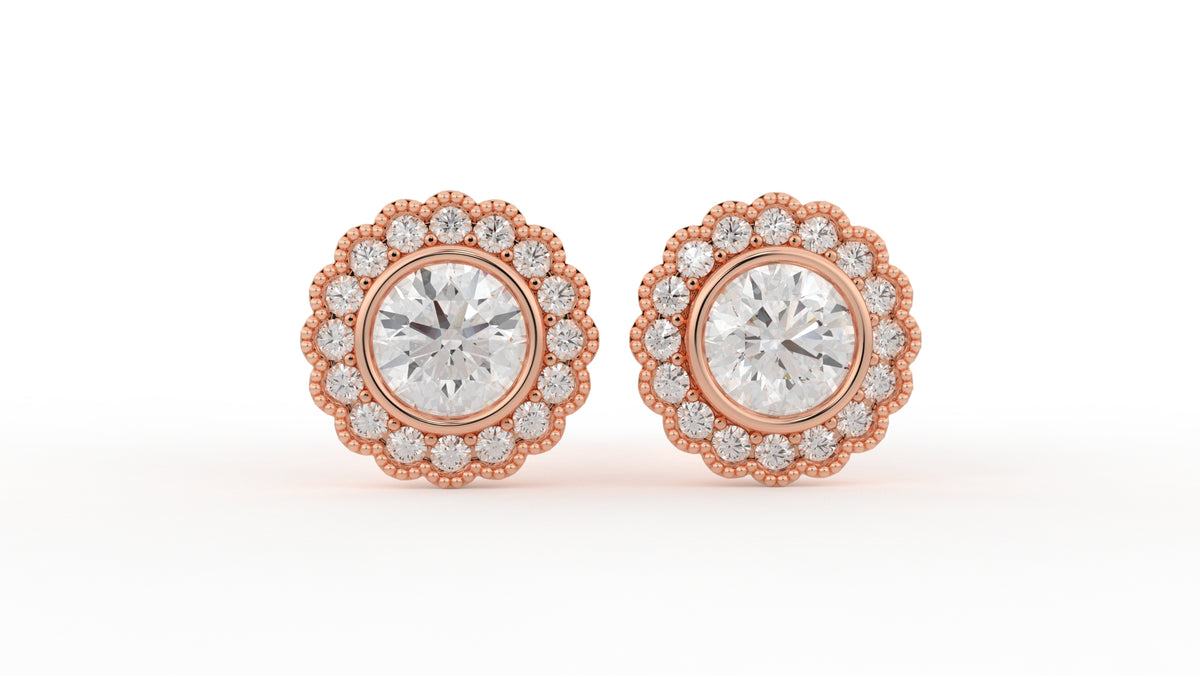 1.32 CTW Round Diamond Double Halo Stud Earrings
