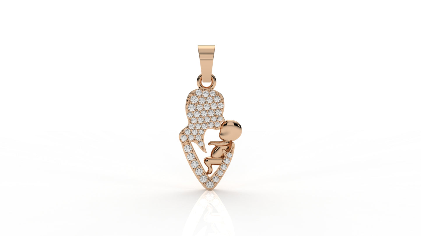 Iced Mother & Child Heart Pendant – 0.26 CT Diamond Accent | Sterling Silver