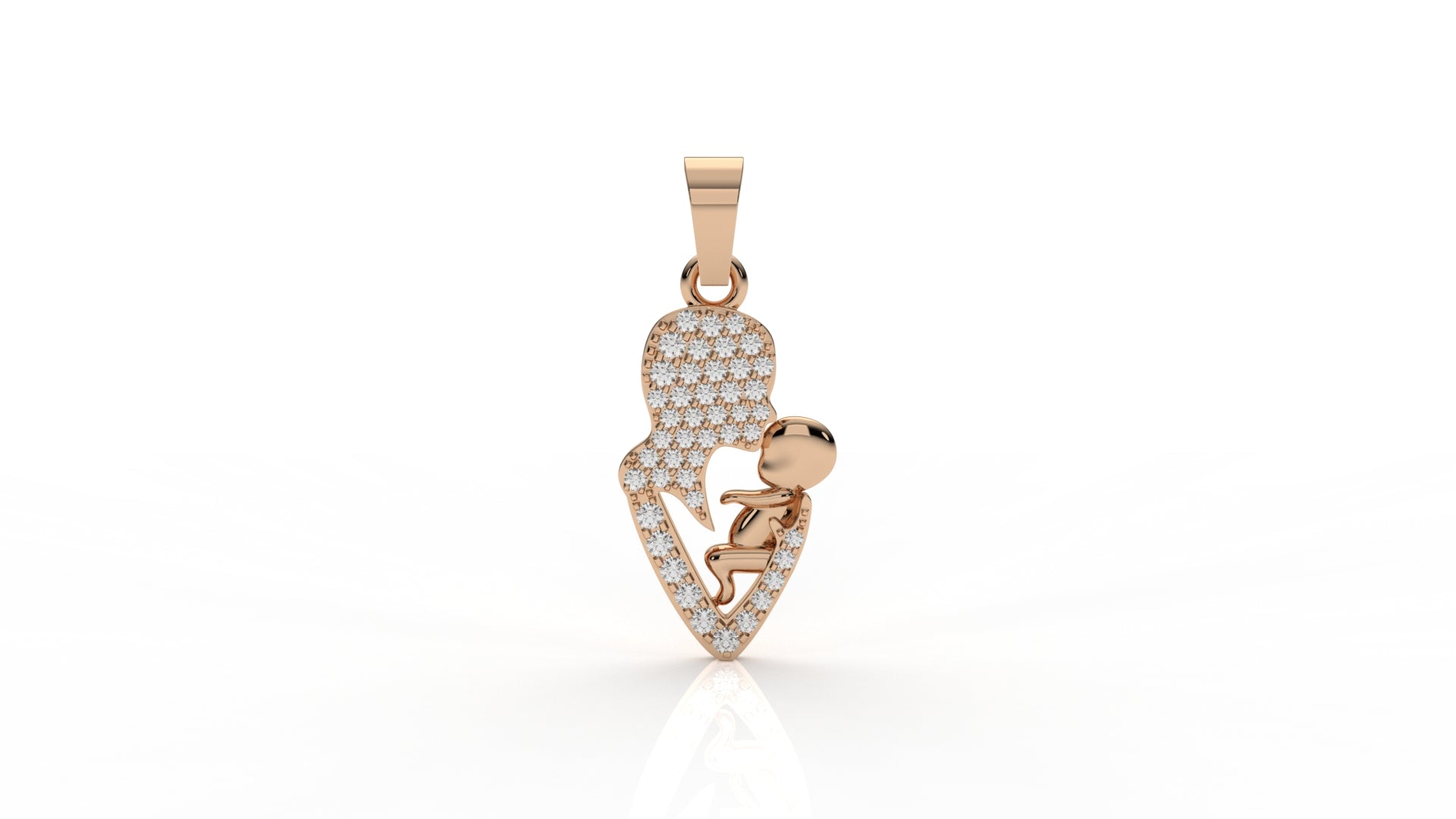 Iced Mother & Child Heart Pendant – 0.26 CT Diamond Accent | Sterling Silver