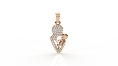 Iced Mother & Child Heart Pendant – 0.26 CT Diamond Accent | Sterling Silver