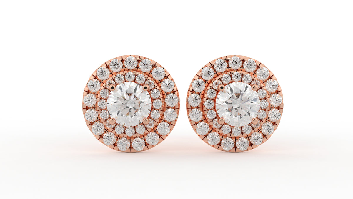 1.32 CTW Round Diamond Triple Halo Stud Earrings
