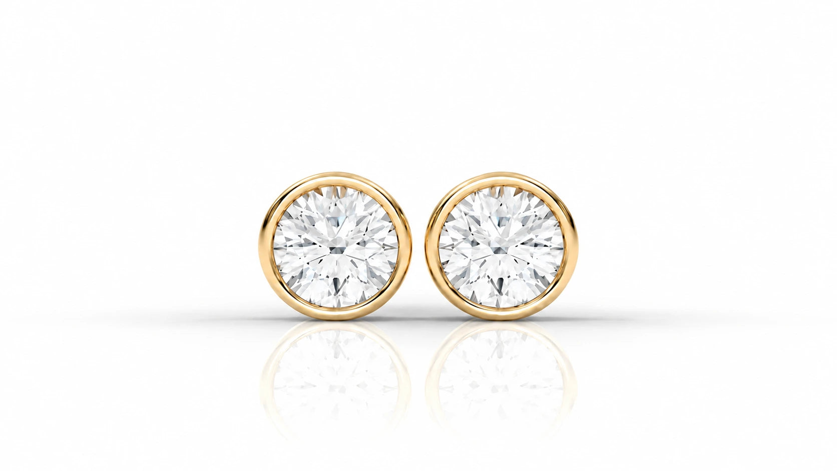4.00 CTW Round Diamond Bezel Stud Earrings - Yellow Gold - Front View