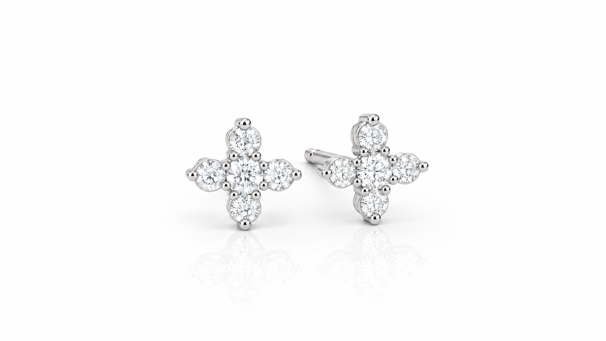 Round Diamond Cross Stud Earrings