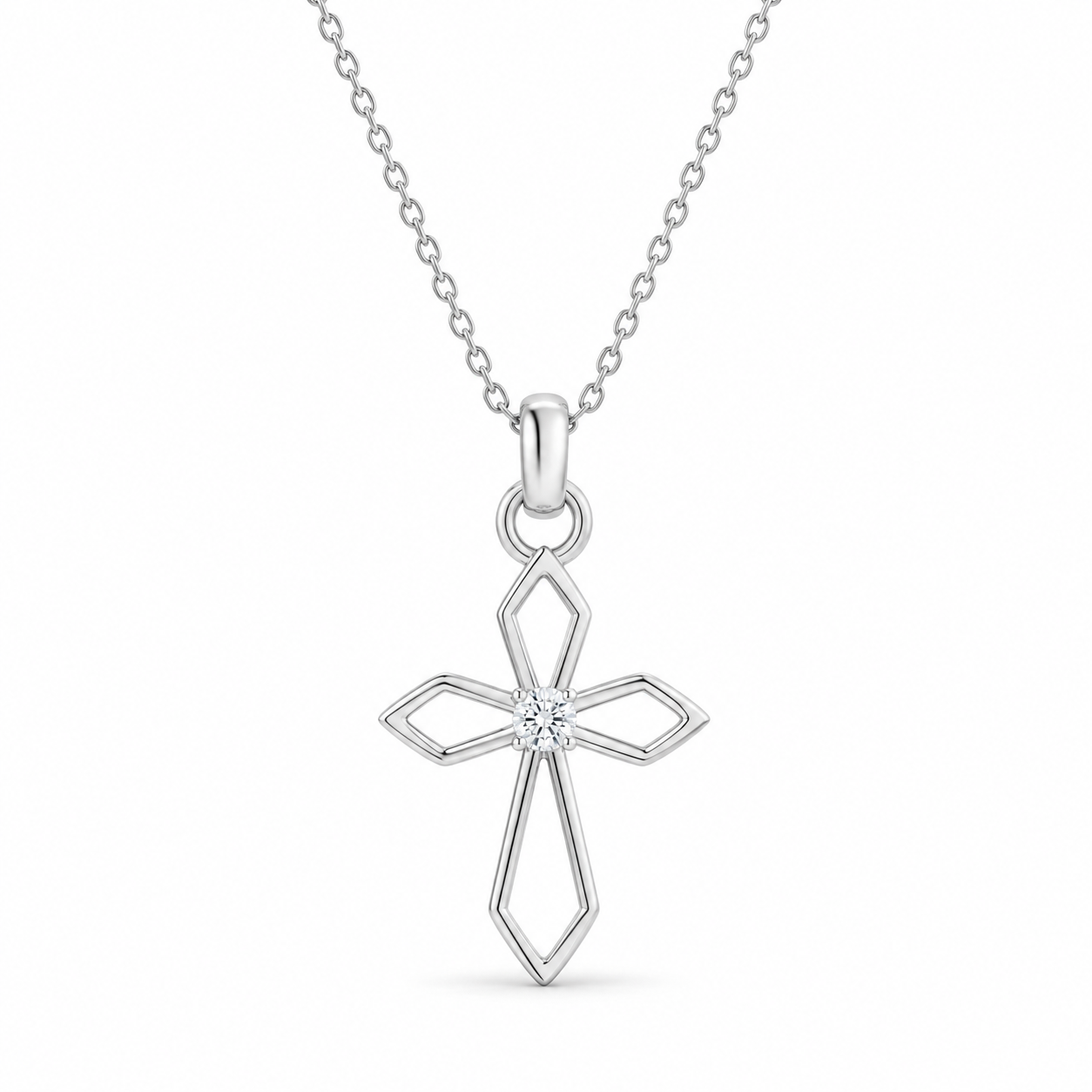 0.08 CT Diamond Cross Pendant Necklace